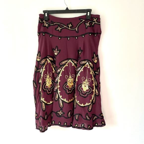 Temperley London Embroidered Silk Sequin Gold Plum Skirt size 8 - Picture 5 of 8